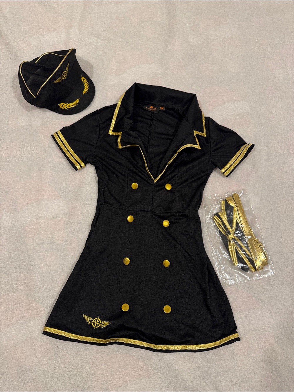Black & Gold Pilot Costume One-Piece for Kids